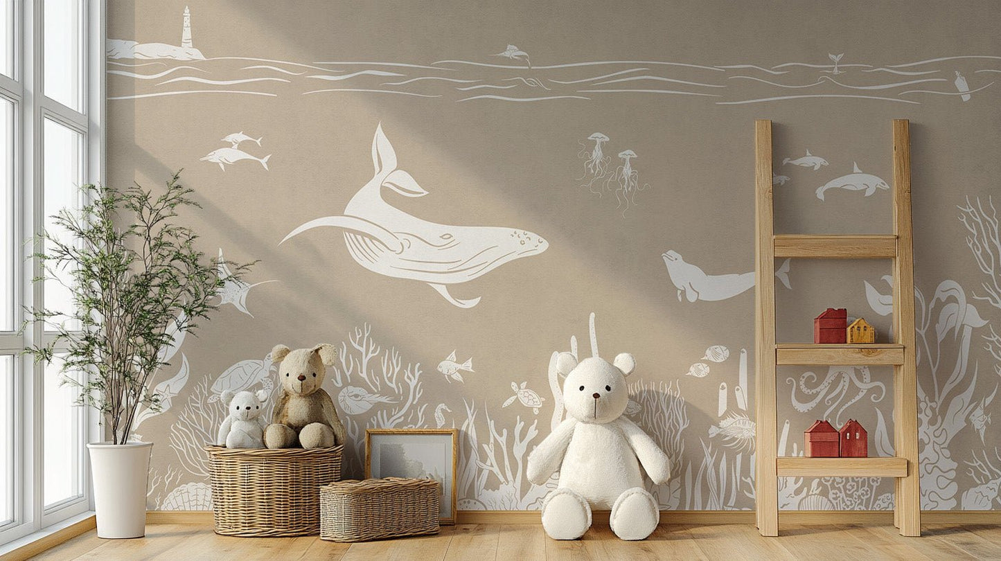 Monochrome Sea Brown Wallpaper Mural - Wallanza
