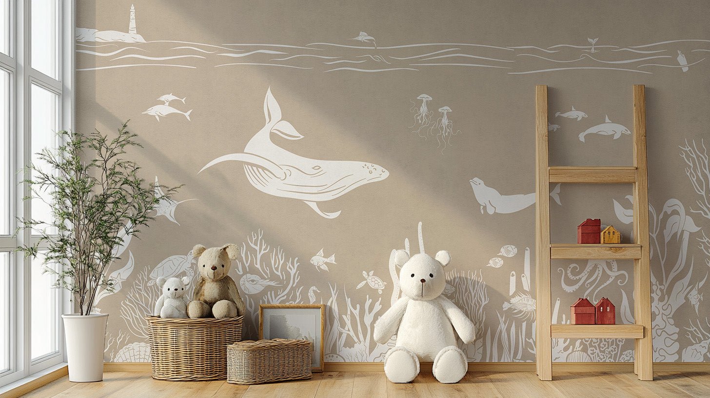 Monochrome Sea Brown Wallpaper Mural - Wallanza