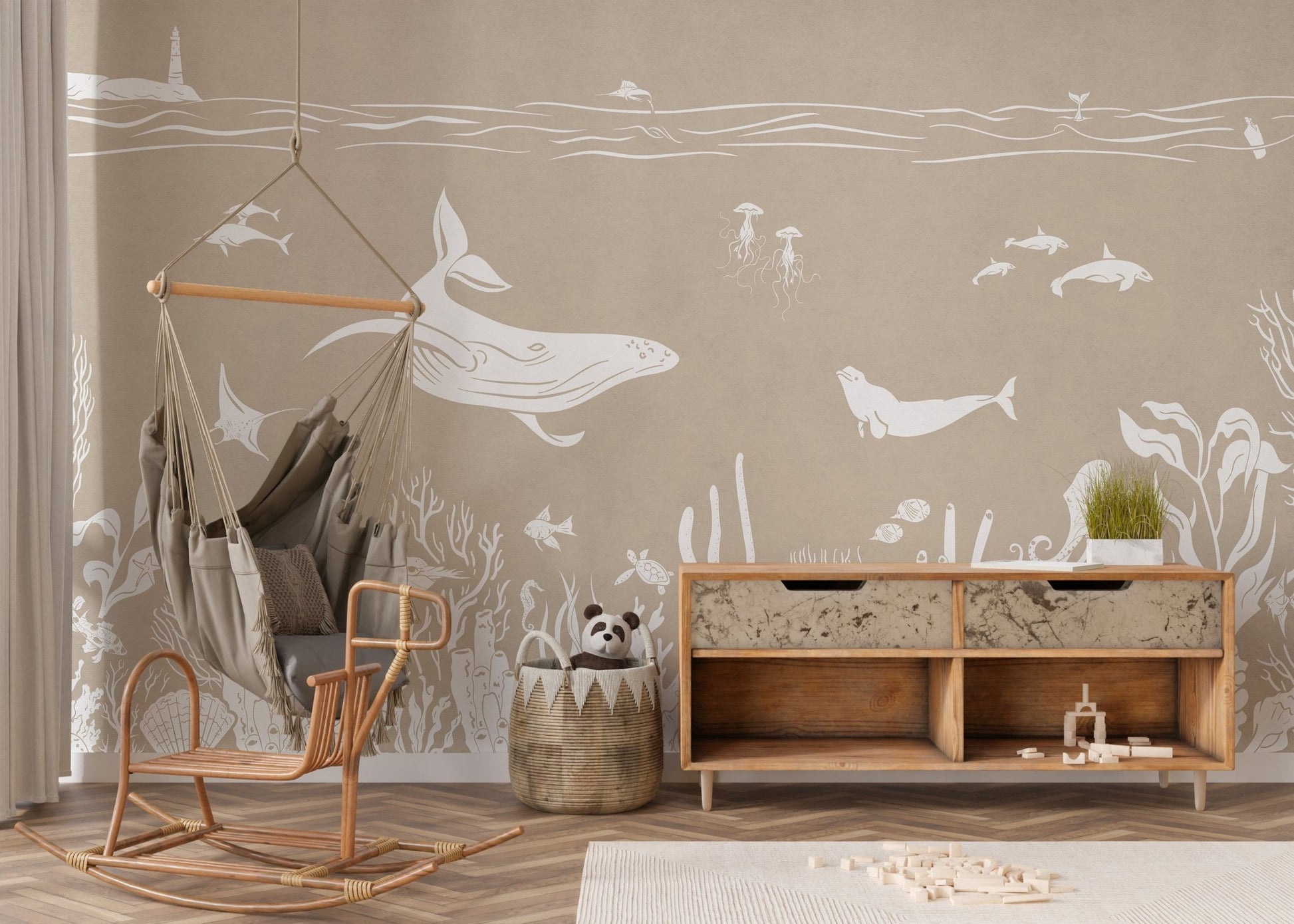 Monochrome Sea Brown Wallpaper Mural - Wallanza