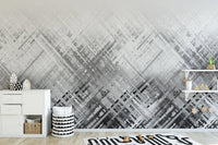 Black and grey streaked wallpaper with layered line texture.