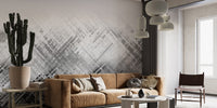Contemporary black grey wall mural linear art design.