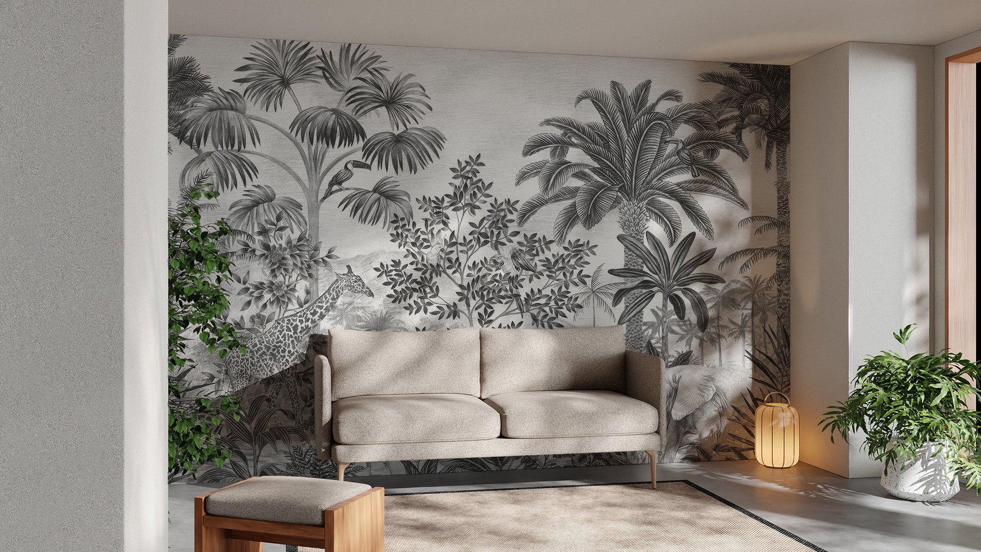 Monochrome Tropical Safari Wallpaper - Wallanza