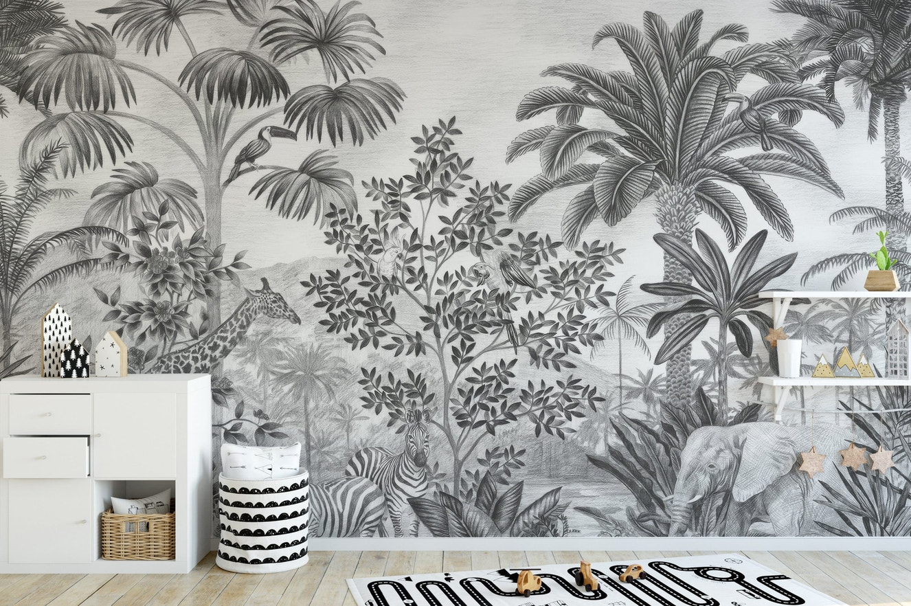 Monochrome Tropical Safari Wallpaper - Wallanza