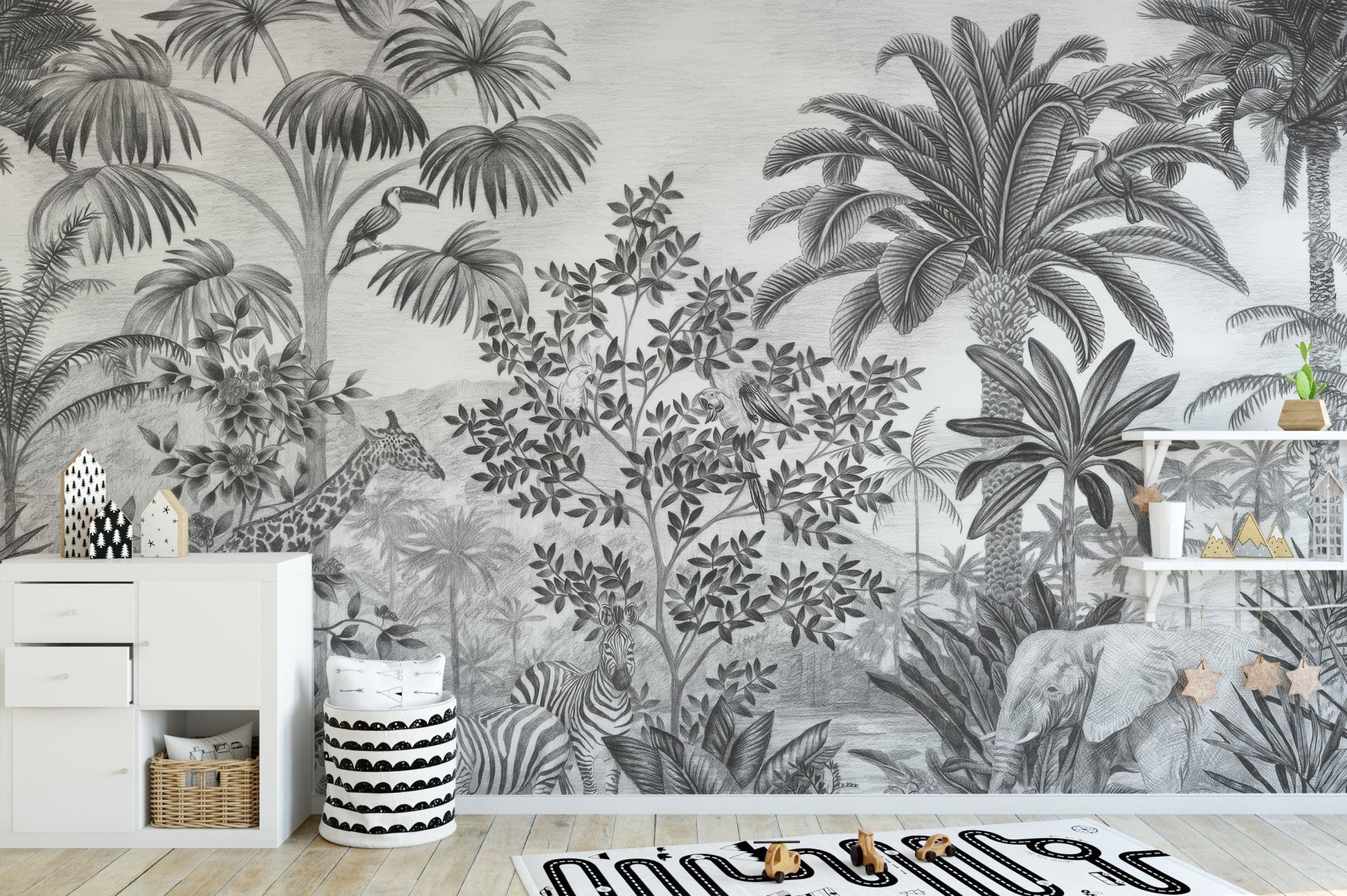 Monochrome Tropical Safari Wallpaper - Wallanza