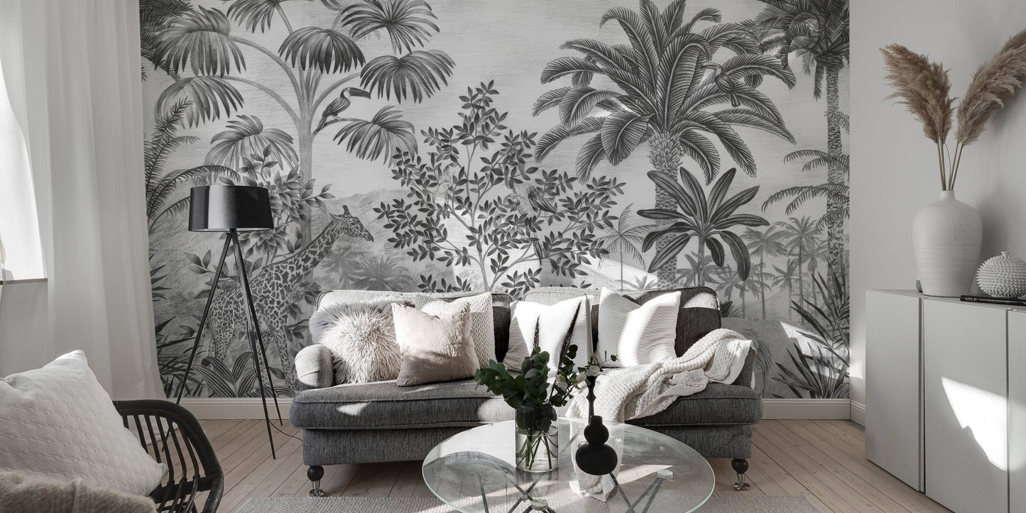 Monochrome Tropical Safari Wallpaper - Wallanza
