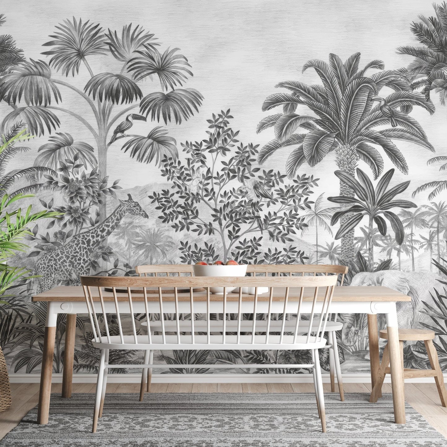 Monochrome Tropical Safari Wallpaper - Wallanza