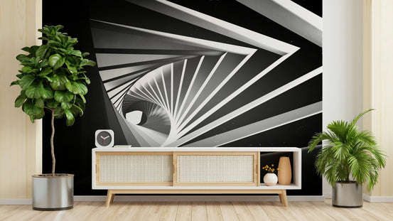 Modern black-gray geometry in studio accent wall