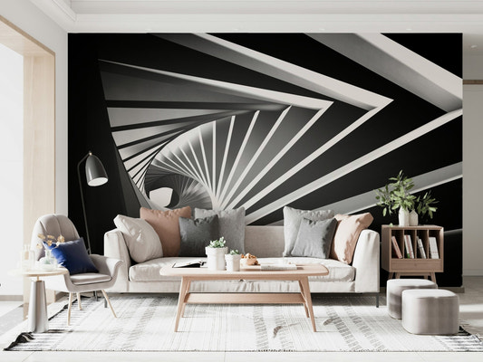 Abstract black-gray mural in feature wall