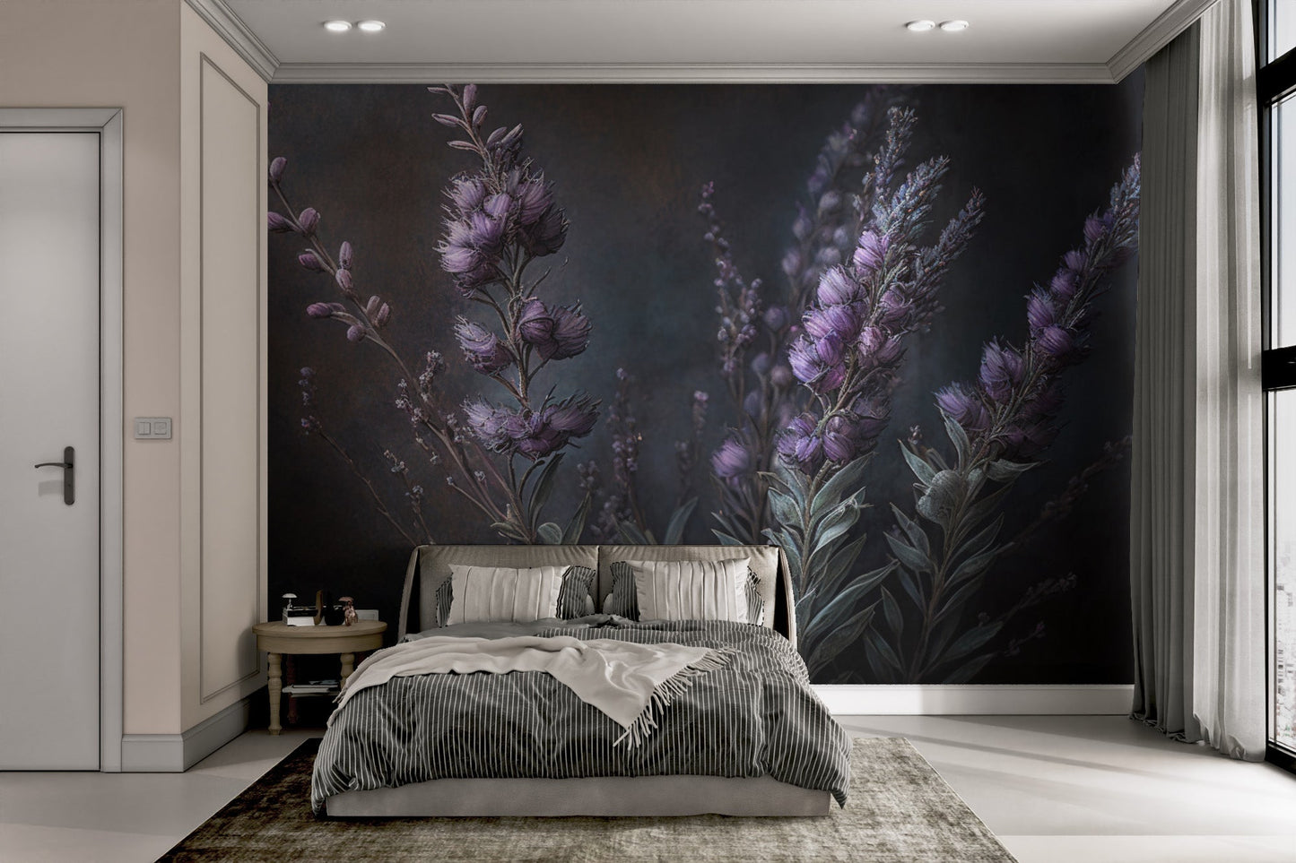 Moody Lavender Floral Wallpaper - Wallanza