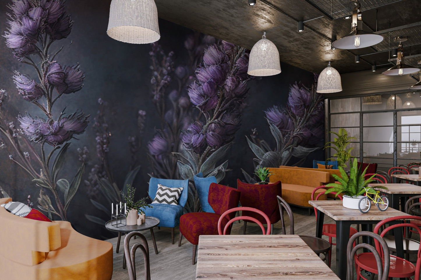 Moody Lavender Floral Wallpaper - Wallanza