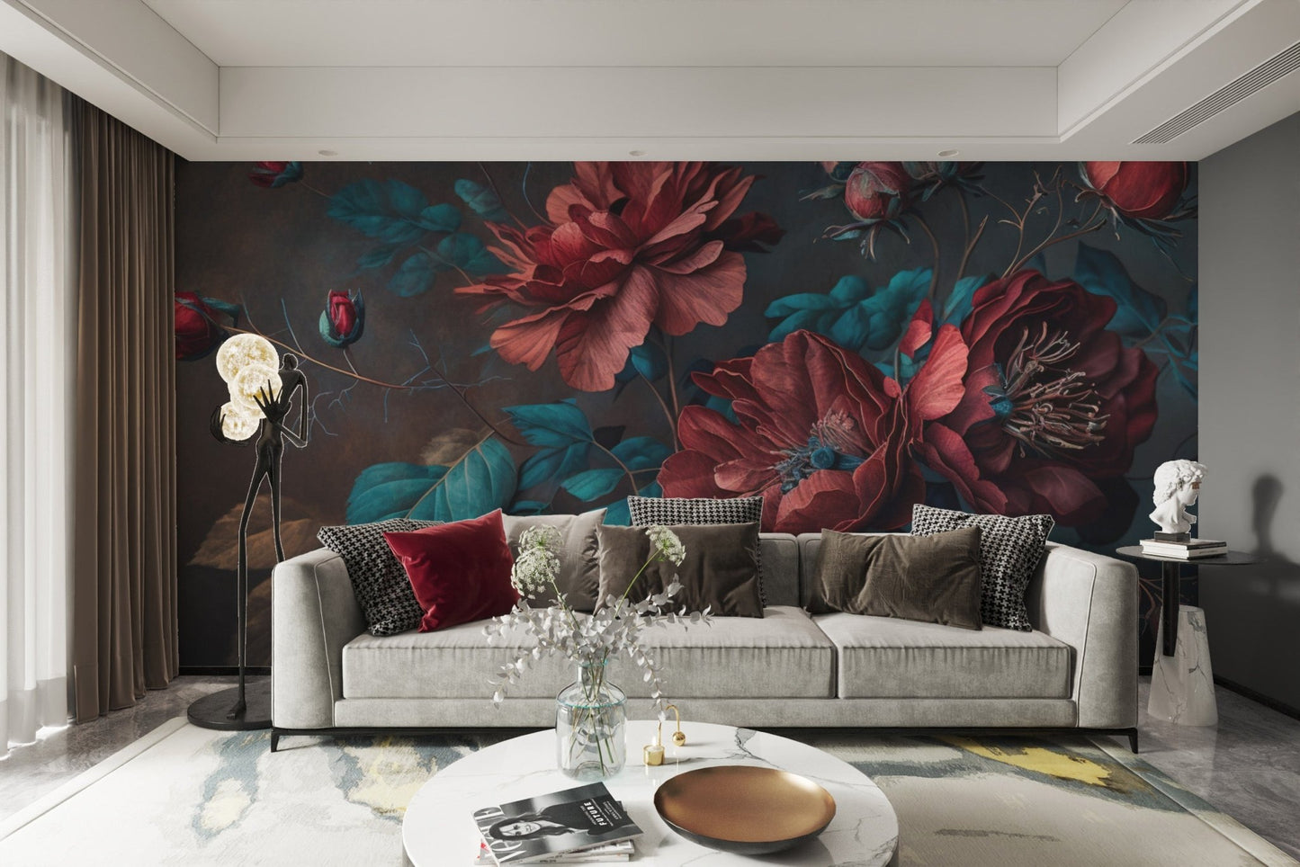 Moody Red Floral Wallpaper - Wallanza