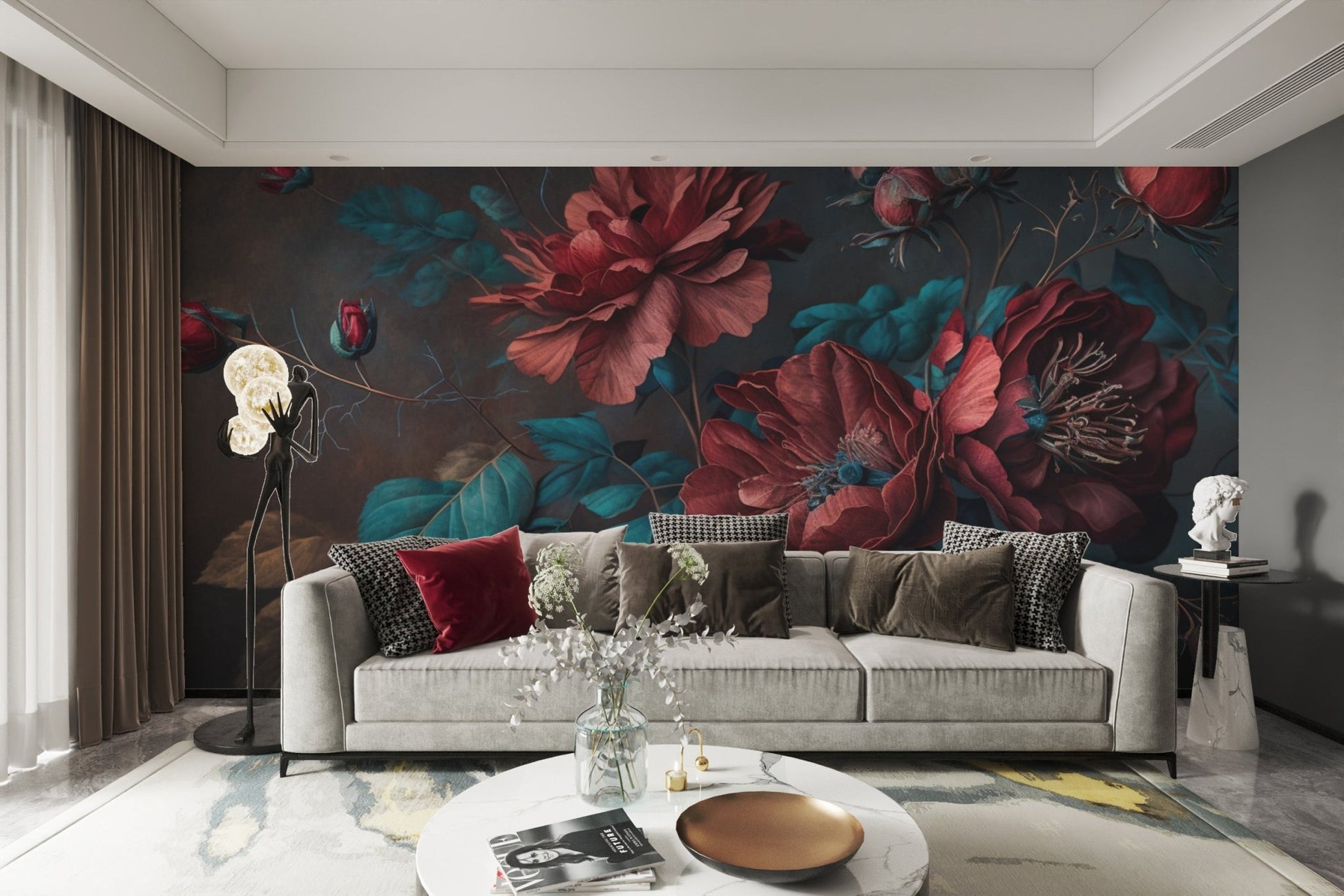 Moody Red Floral Wallpaper - Wallanza