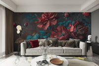 Moody Red Floral Wallpaper - Wallanza