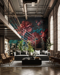 Moody Red Floral Wallpaper - Wallanza