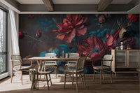 Moody Red Floral Wallpaper - Wallanza