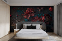 Moody Red Floral Wallpaper - Wallanza