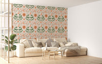 Unique Boho vector design with snakes and celestial art in bright living room.