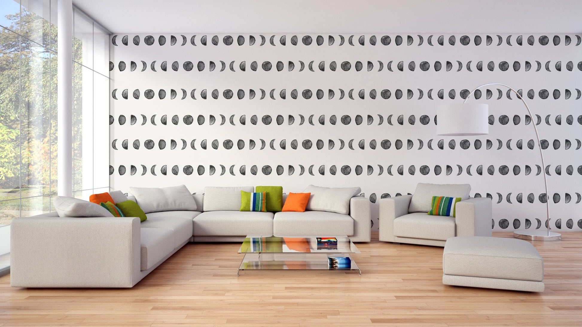Moon Phases Panoramic Wallpaper Mural - Wallanza