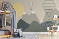Playroom with a canopy bed and Moonbeam Balloon Adventure Wall Murals.