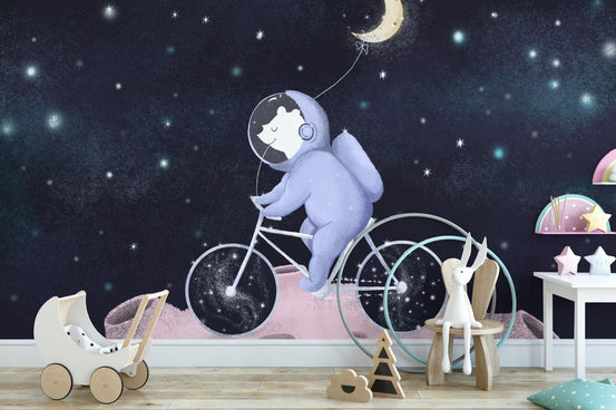 Moonlight safari wallpaper mural space bear night sky wallpaper.