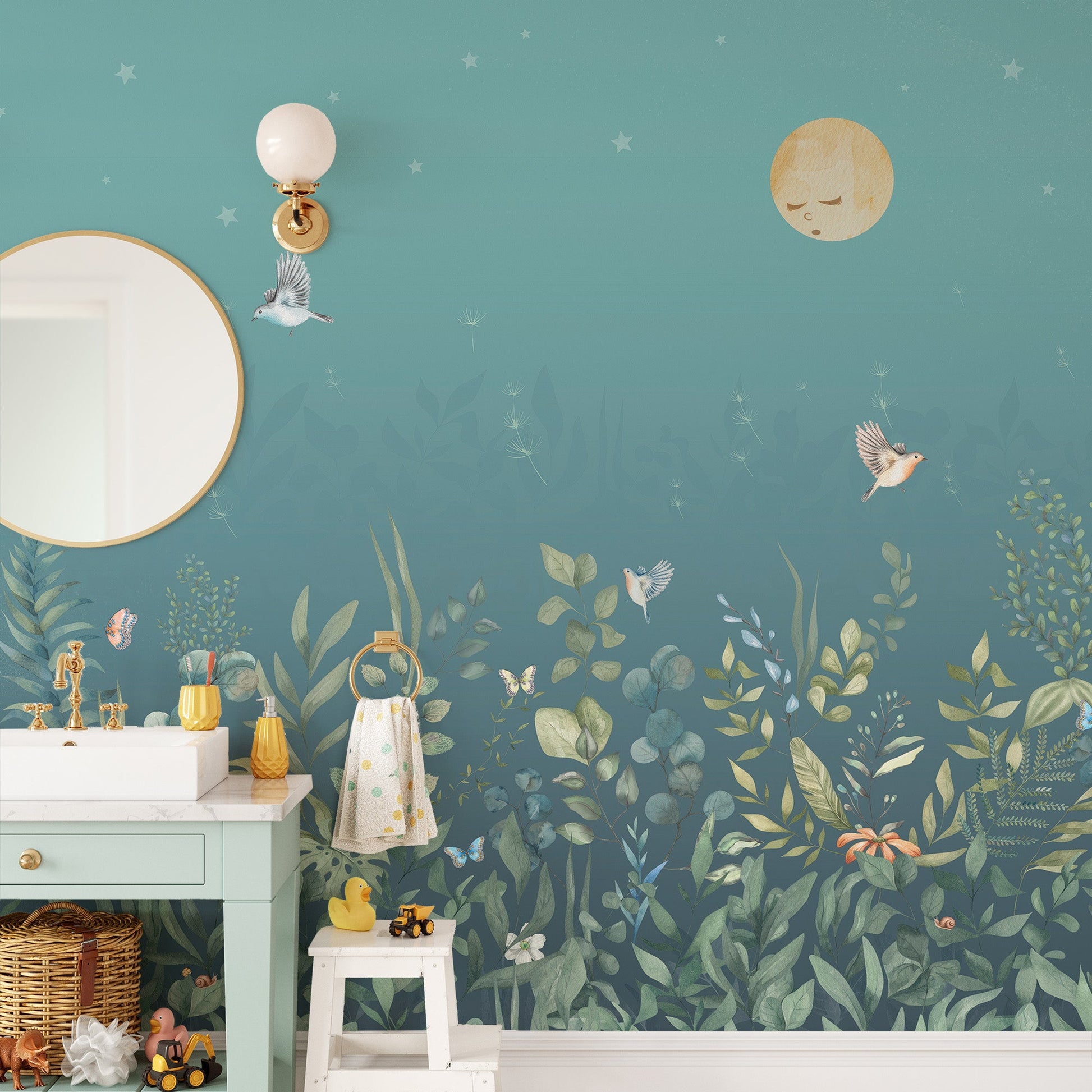 Moonlit Botanical Garden Wall Mural - Wallanza