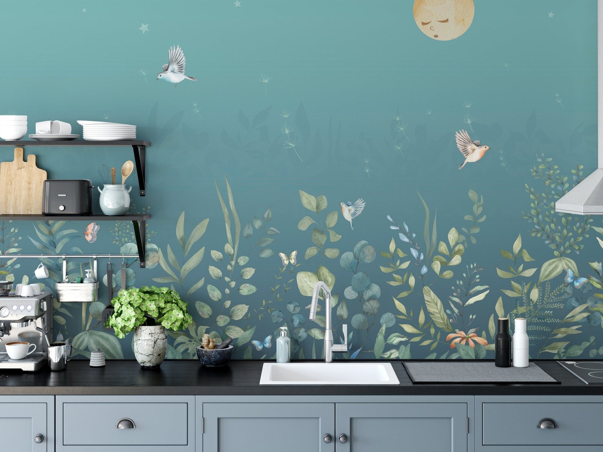 Moonlit Botanical Garden Wall Mural - Wallanza