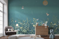 Moonlit Botanical Garden Wall Mural - Wallanza
