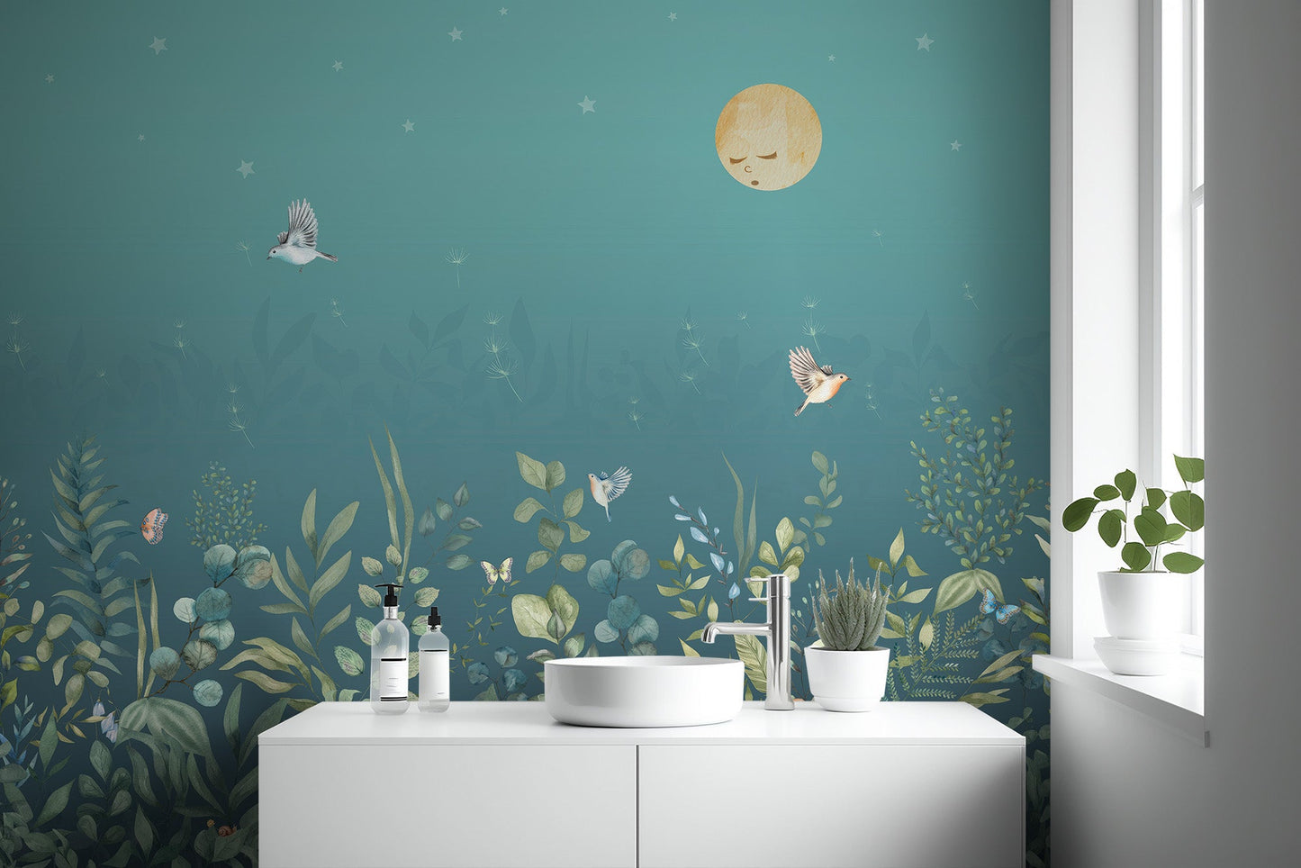 Moonlit Botanical Garden Wall Mural - Wallanza