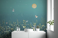 Moonlit Botanical Garden Wall Mural - Wallanza
