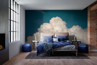Morning sky mural showcasing whimsical and bizarre cloud shapes.
