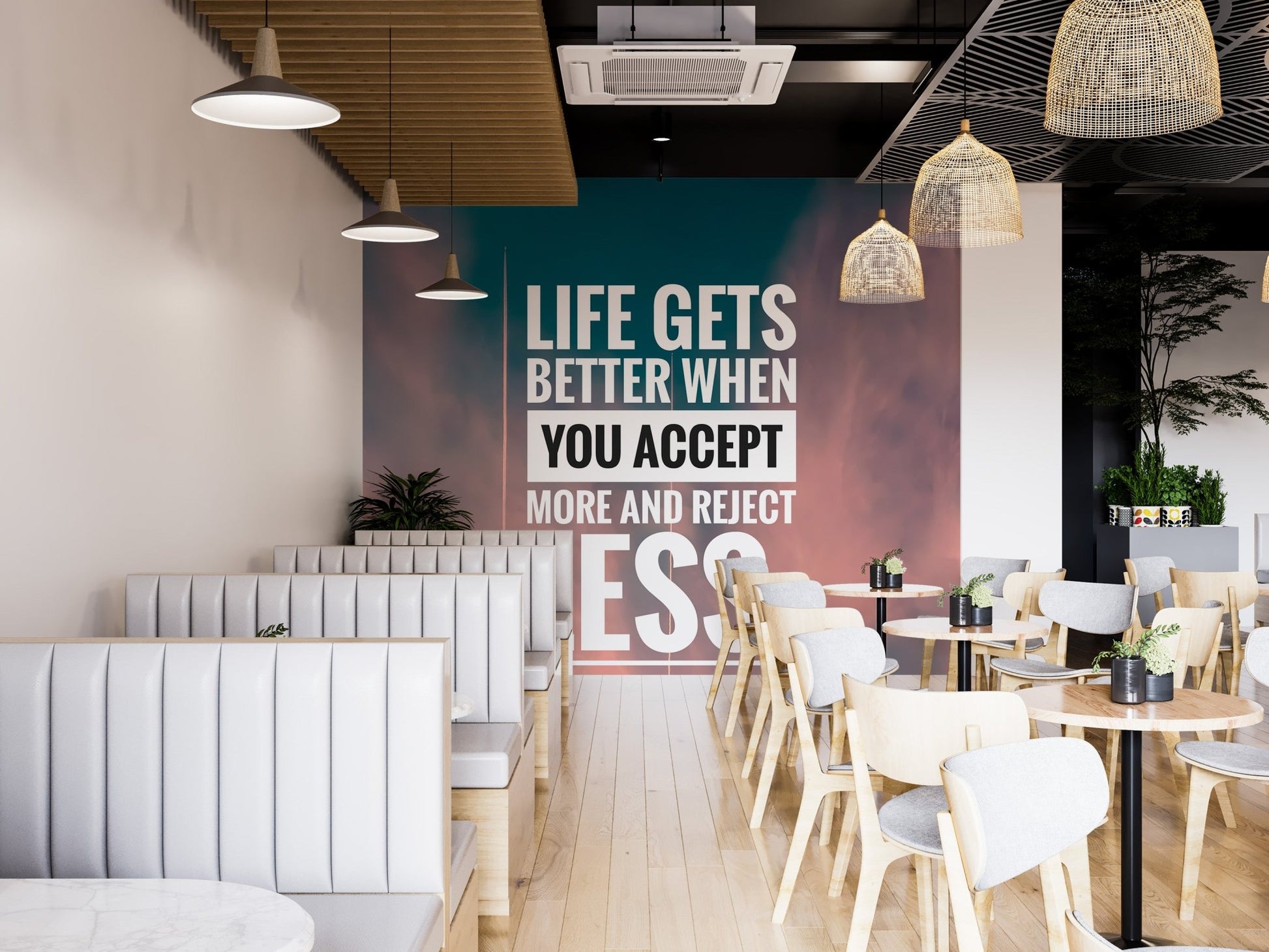 Motivational quotes wallpaper mural featuring clean font contrast.