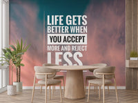 Motivational quotes wallpaper mural with bold white typography on sunset sky.