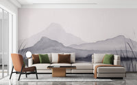 Tranquil mountain mirage mural for modern and natural spaces.
