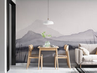 Dreamy mountain mirage mural for dining wall decor.
