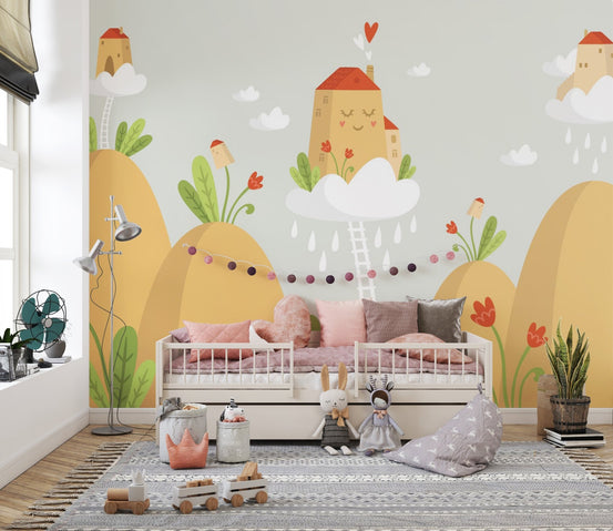 Mountain Residence in Earthy Hues Murals in a kids bedroom with a daybed.