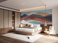 Contemporary wall mural depicting abstract mountains in calming tones