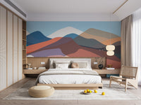 Serene abstract landscape mural featuring colorful mountains in fluid.