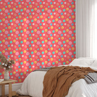 Kids wallpaper featuring circular patterns in a minimalist bedroom setting.
