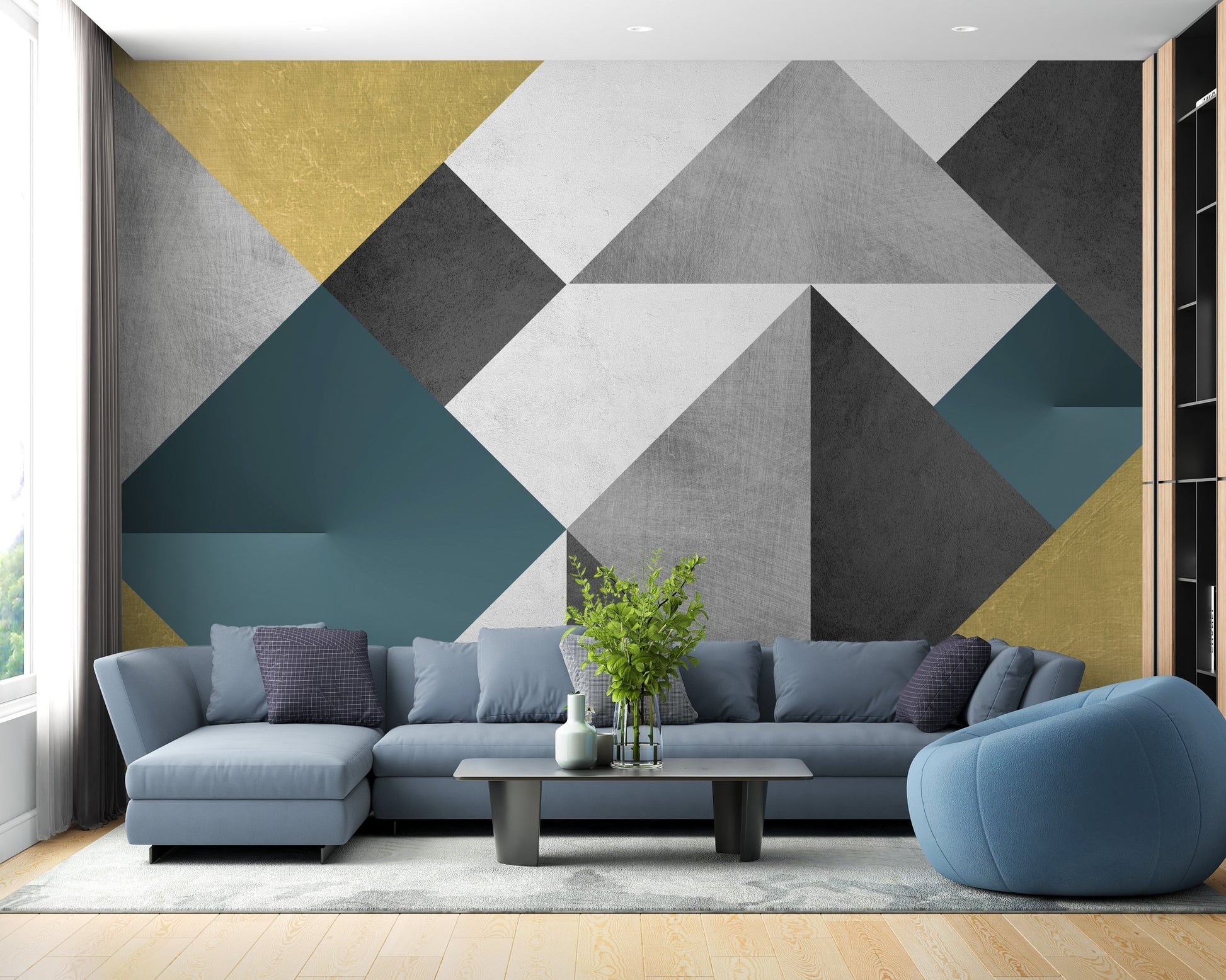 Colorful Geometric Triangle Wall Mural for Modern Living Rooms