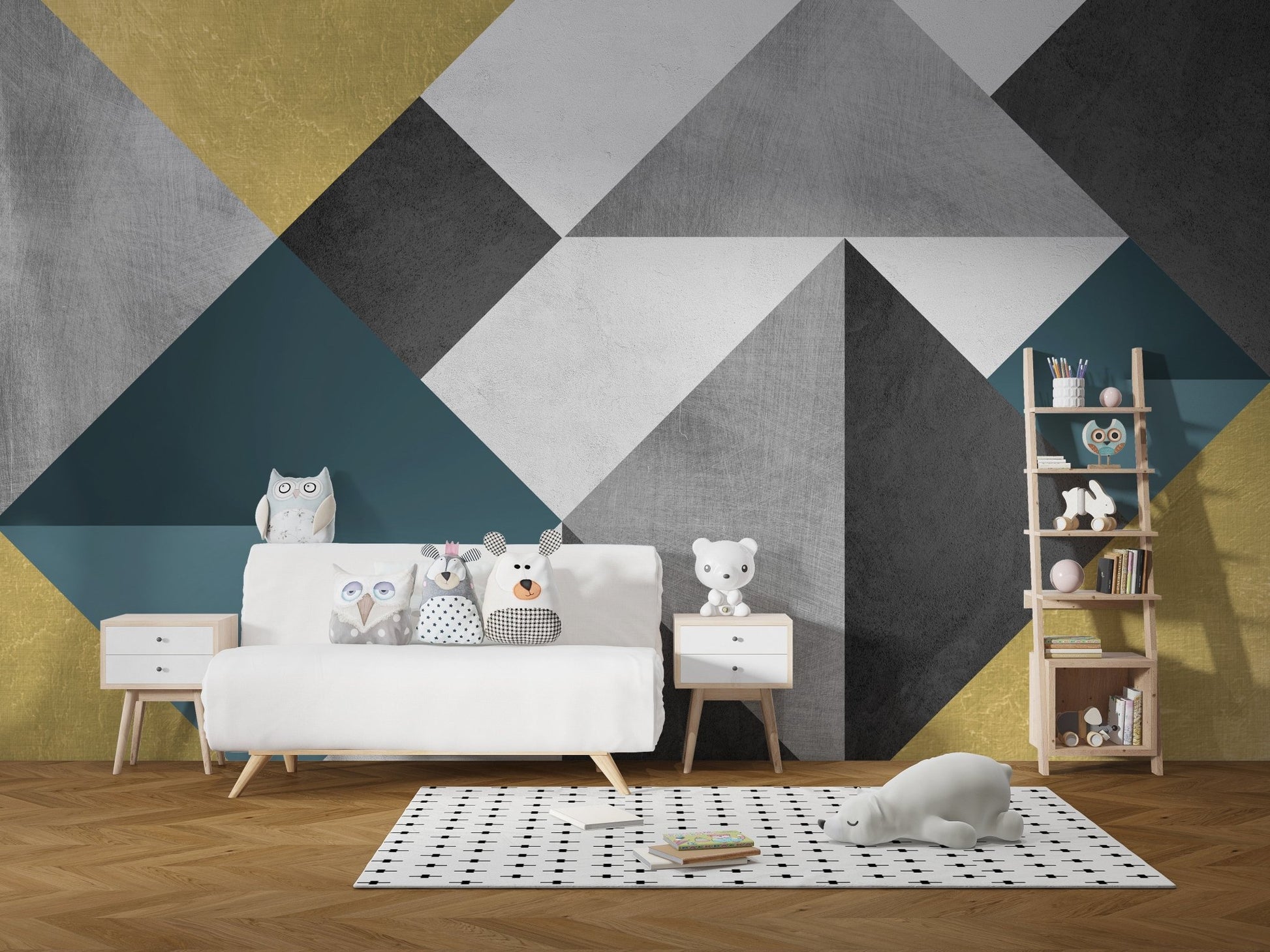 Bright Multicolor Triangle Mural for Contemporary kids room Walls