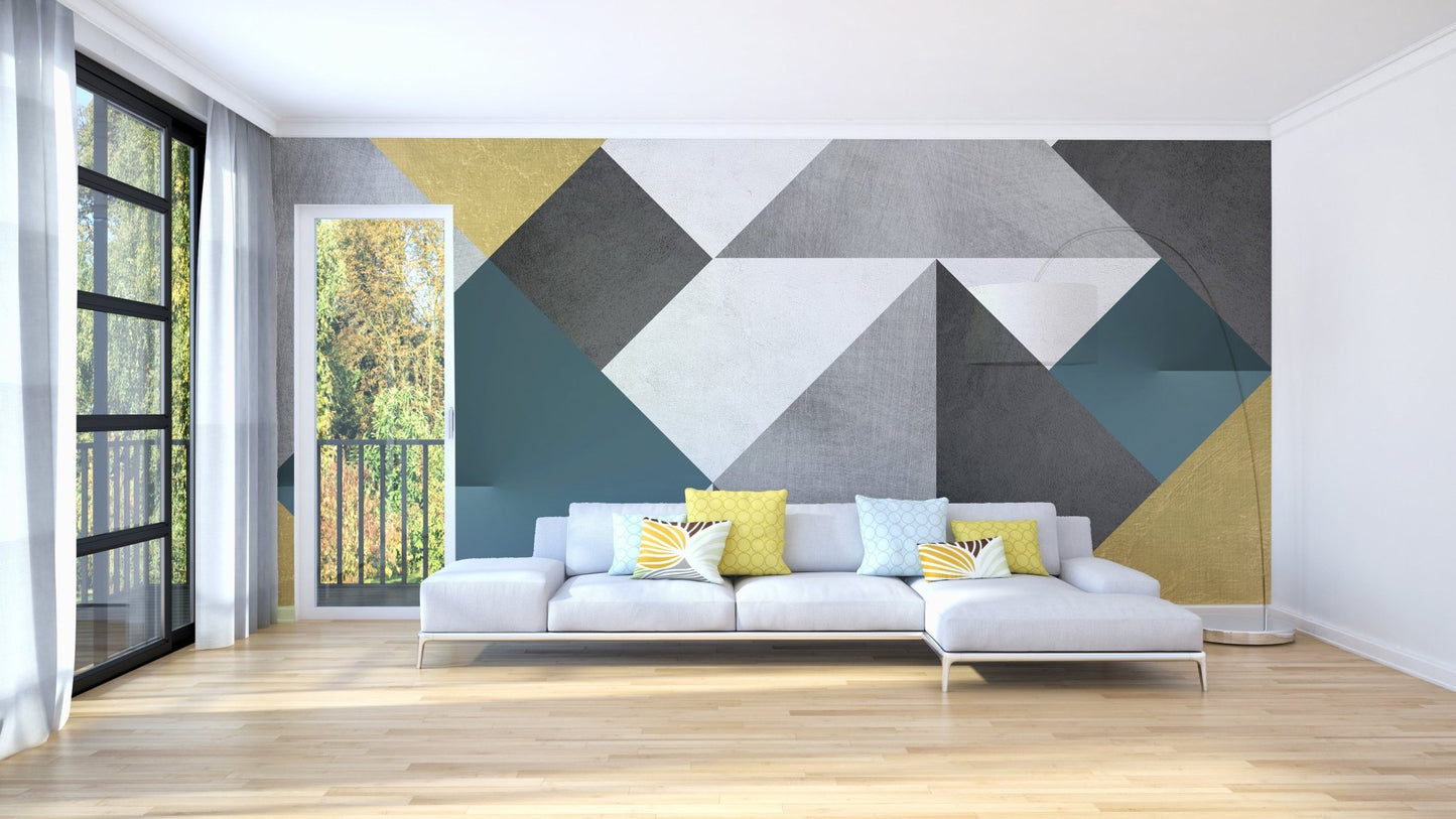 Geometric Multicolor Triangle Mural for Open living space.