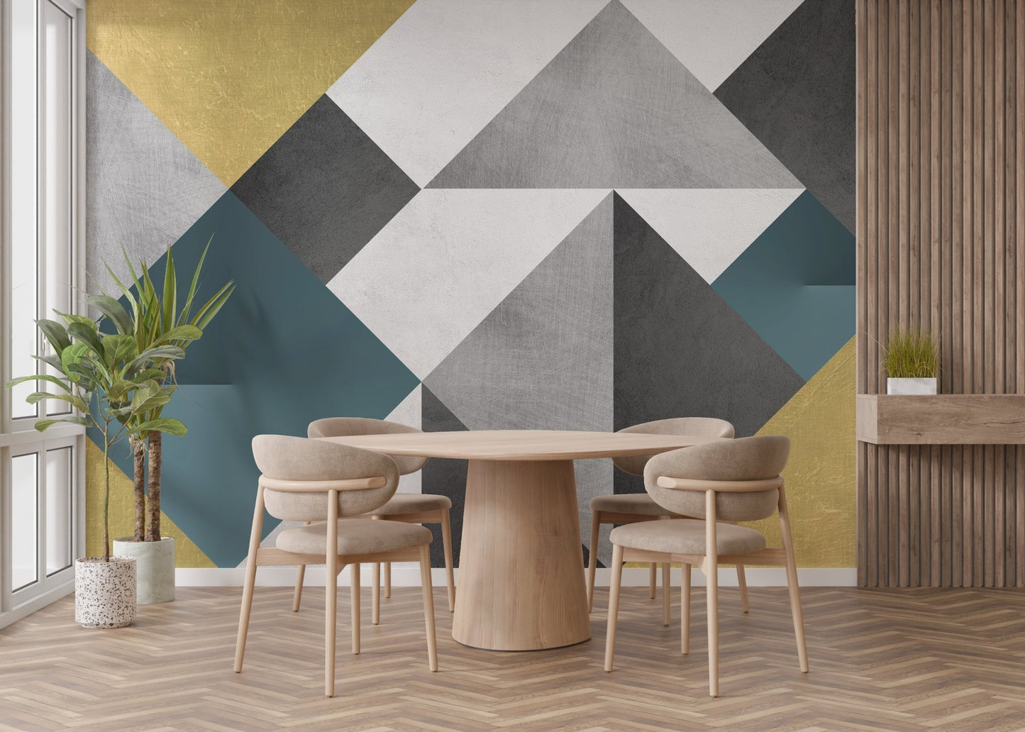 Vibrant Multicolor Triangle Mural for Stylish dining Interior