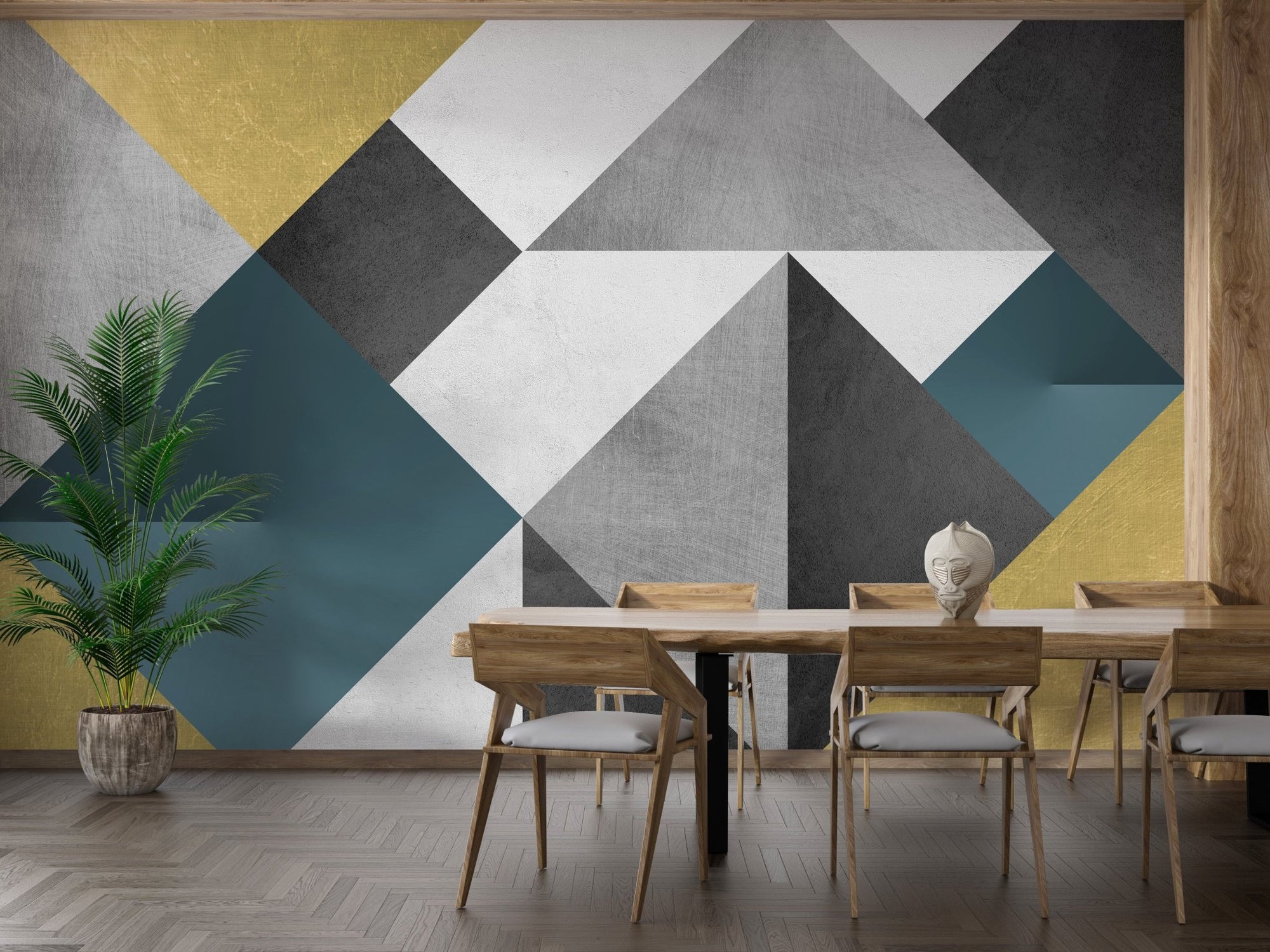 Abstract Multicolor Triangle Wall Mural for Dining Room Interiors