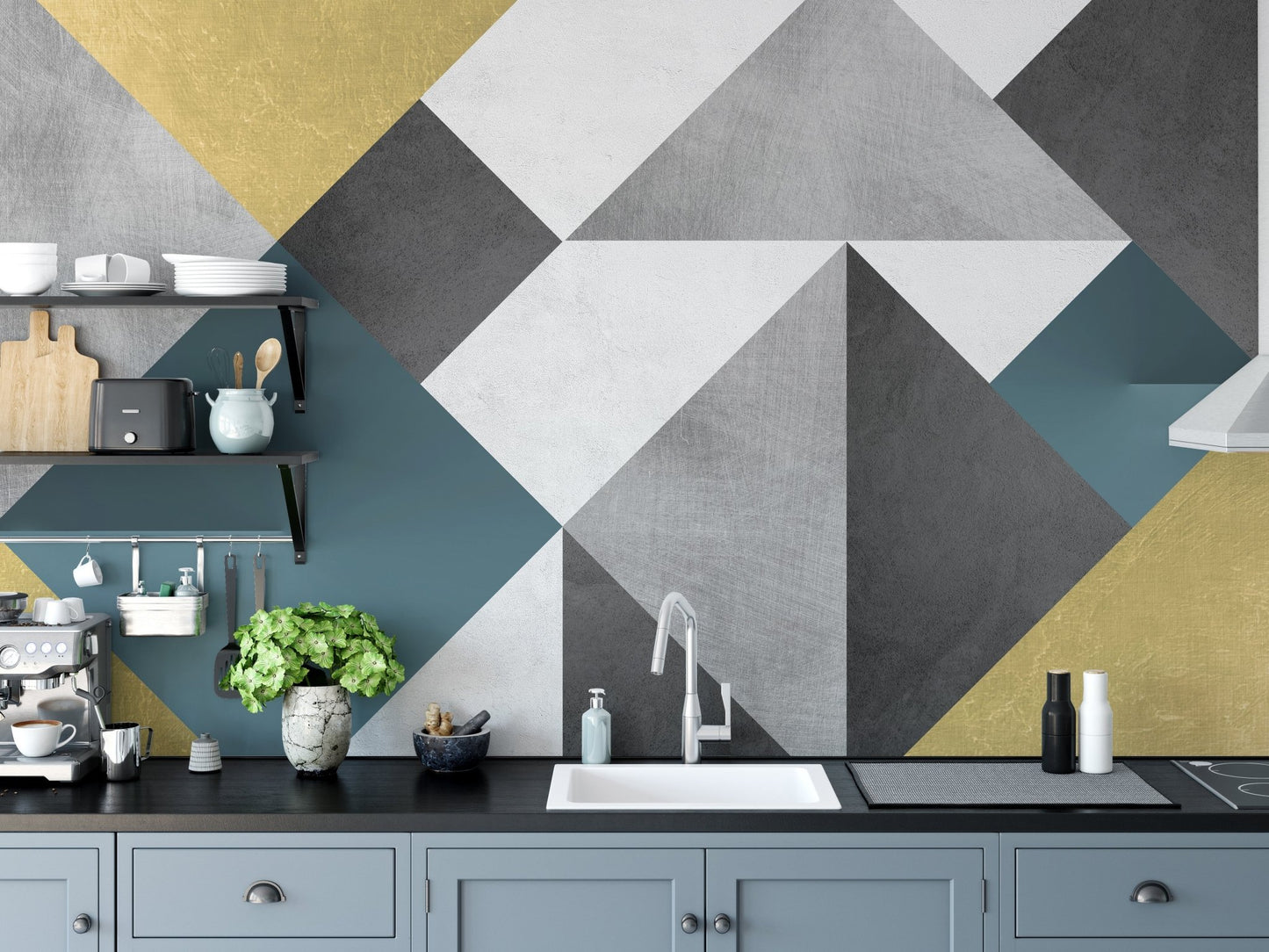 Multicolor Triangle Wall Mural for Modern kitchen interior.