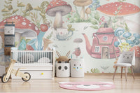 Mushroom Village Kids Wall Mural - Wallanza