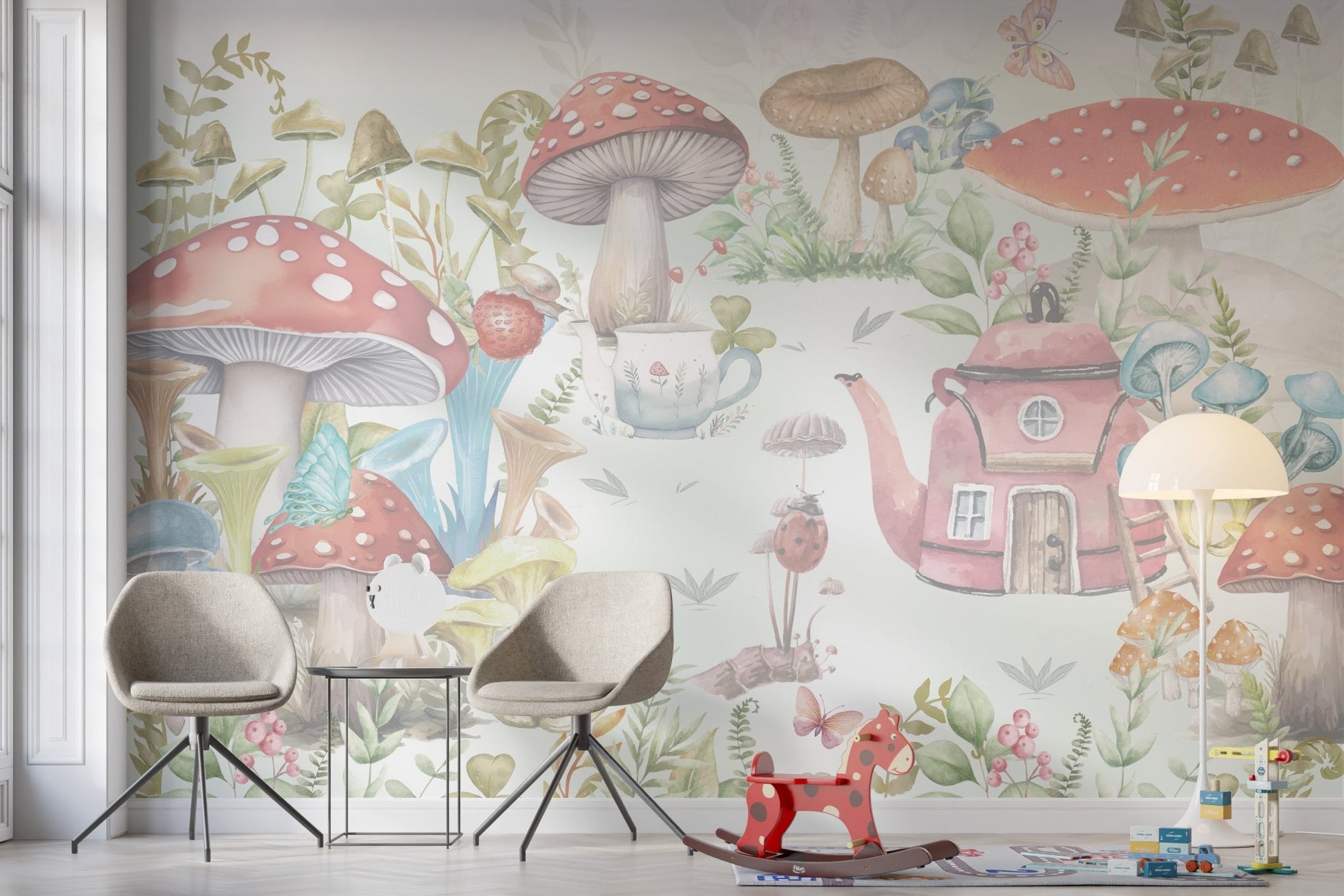 Mushroom Village Kids Wall Mural - Wallanza