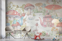 Mushroom Village Kids Wall Mural - Wallanza