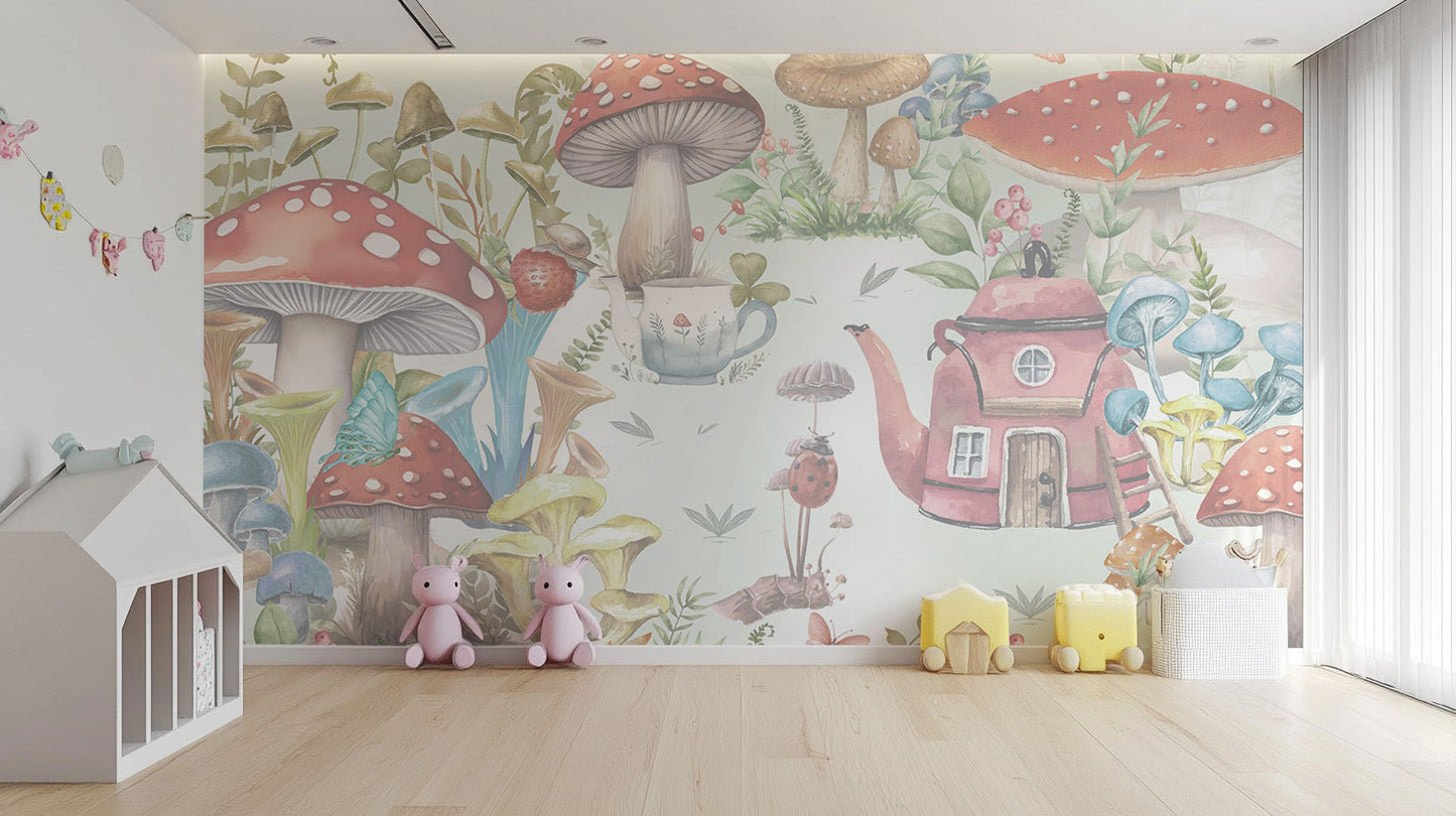 Mushroom Village Kids Wall Mural - Wallanza