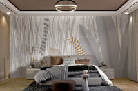 Mushrooms Grass Meadow Watercolor mural on a large master bedroom wall.