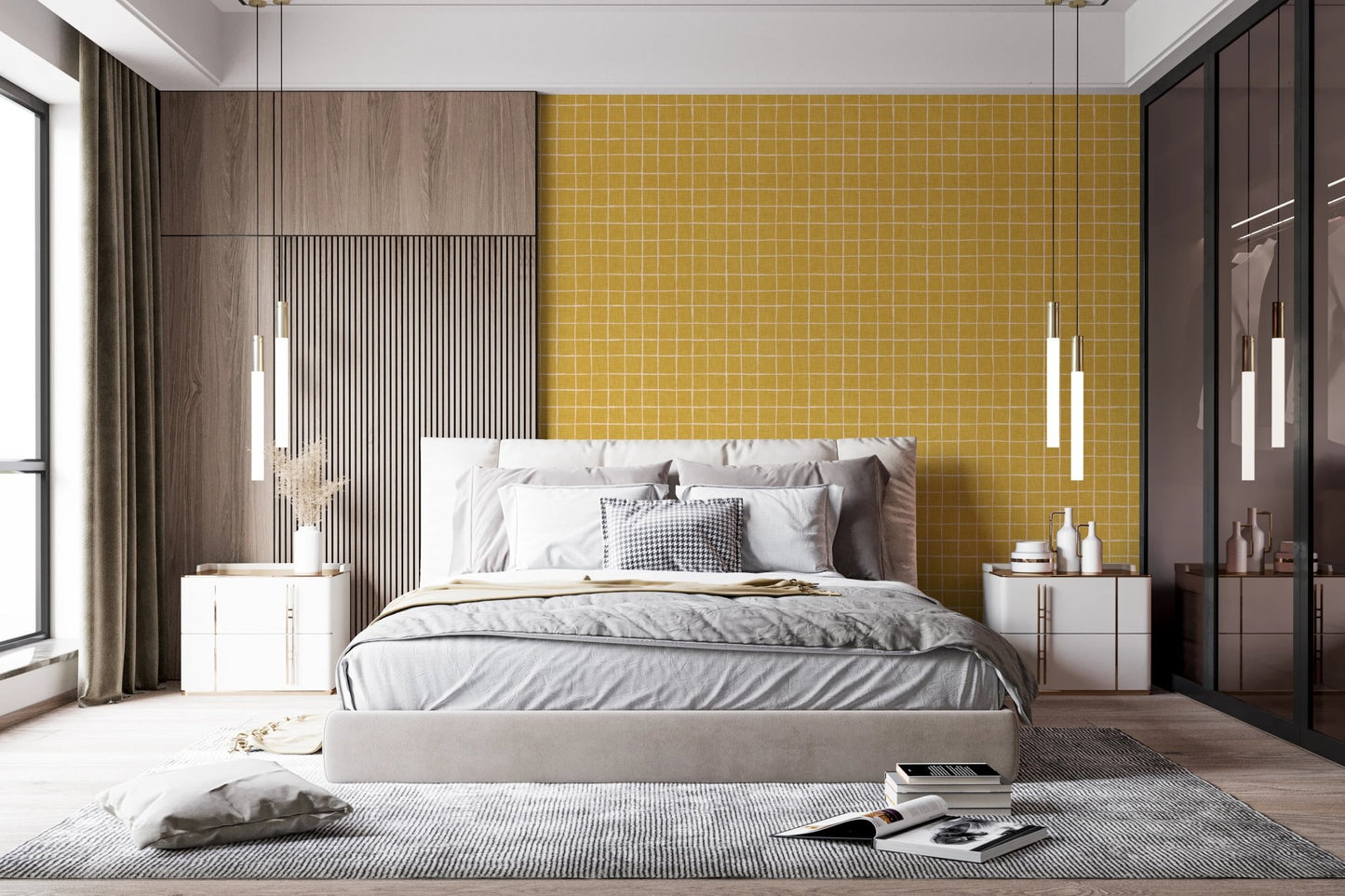 Hand-drawn mustard grid for artistic wall murals